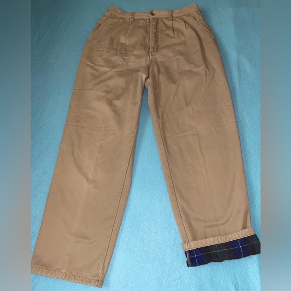 CABELA’S khakis fully flannel lined pants button zipper fly tan cozy size 14 reg - Picture 1 of 14